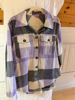miami Lavender, Cream & Gray Plaid Jean Jacket